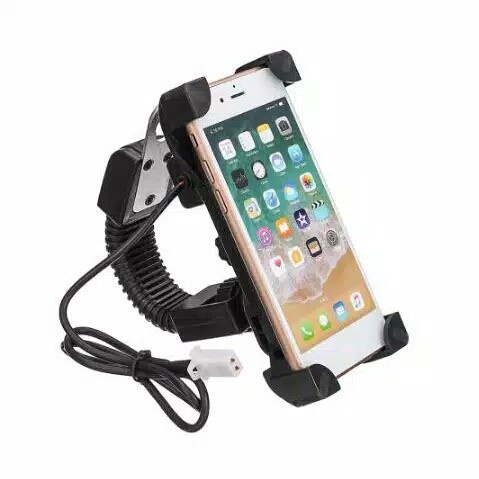 HOLDER HP BRACKET SEPEDA MOTOR SPION GOJEK GRAB 7.5 inch + USB CHARGER