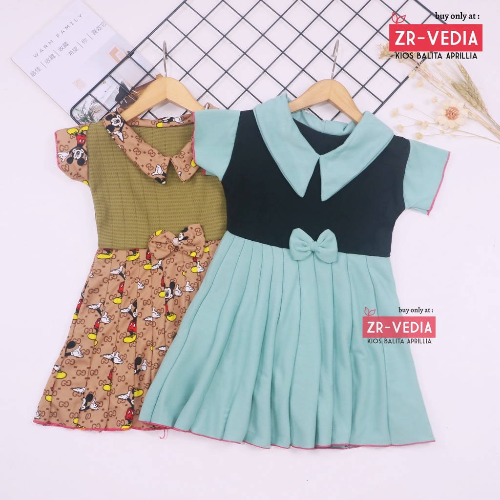 Dress Aqila uk 1-2 Tahun / Model Kerah Lengan Polos Batik Bunga Baju Anak Perempuan Cewek