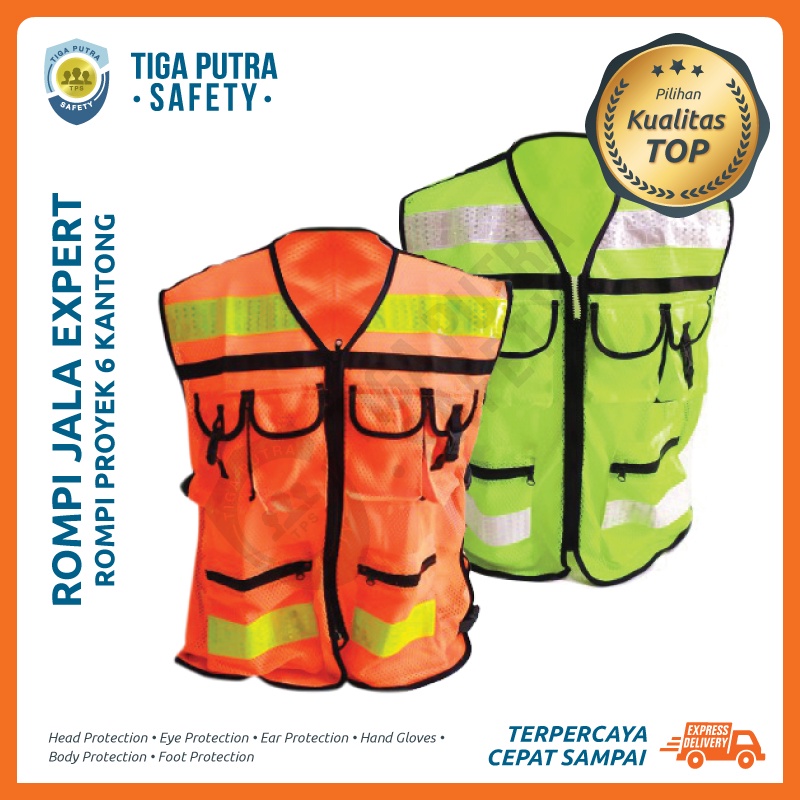 Rompi Safety Proyek Orange & Hijau / Safety Vest 6 Kantong Scotlight Expert Lynx