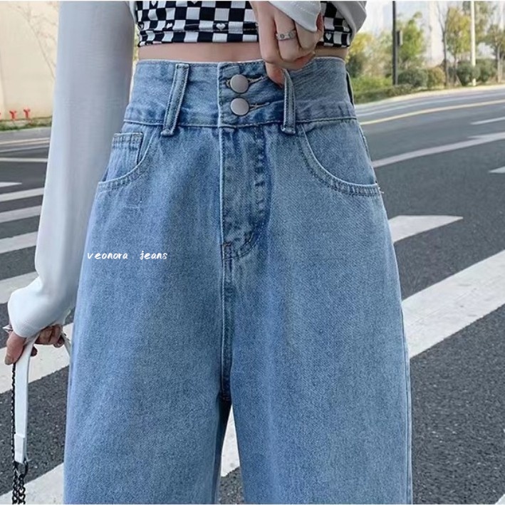 High Waist Loose Straight Korean Style Kulot Bagy Boyfriend Celana Panjang Jeans Wanita