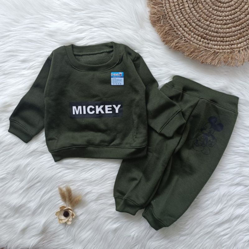 setelan sweater bayi fleece mickey 3-18 bulan pakaian hangat bayi