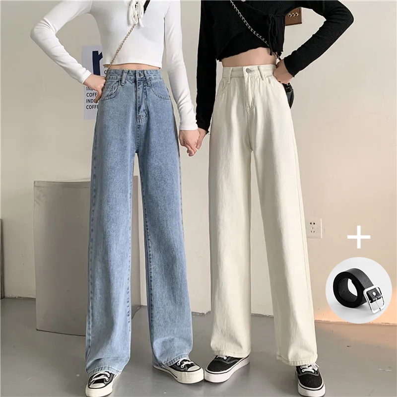 ✅COD JEANS HIGHWAIST PANTS  DENIM BLACK/BLUE/APRICOT LOOSE KOREA