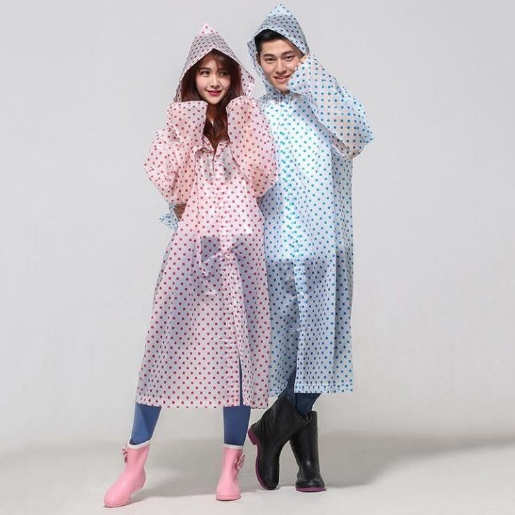 Jas hujan wanita terusan polkadot EVA - 851 stylist fashion raincoat travelling transparan transparant korea