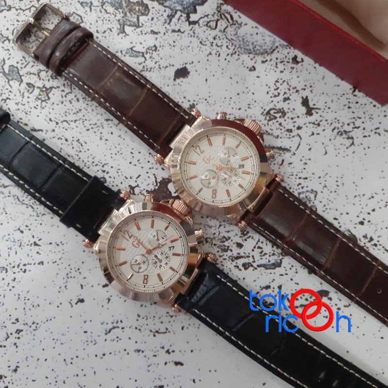 (Toko Ricoh) GRATIS KOTAK BOX Jam tangan Pria GC / tali kulit warna hitam / coklat TERKEREN