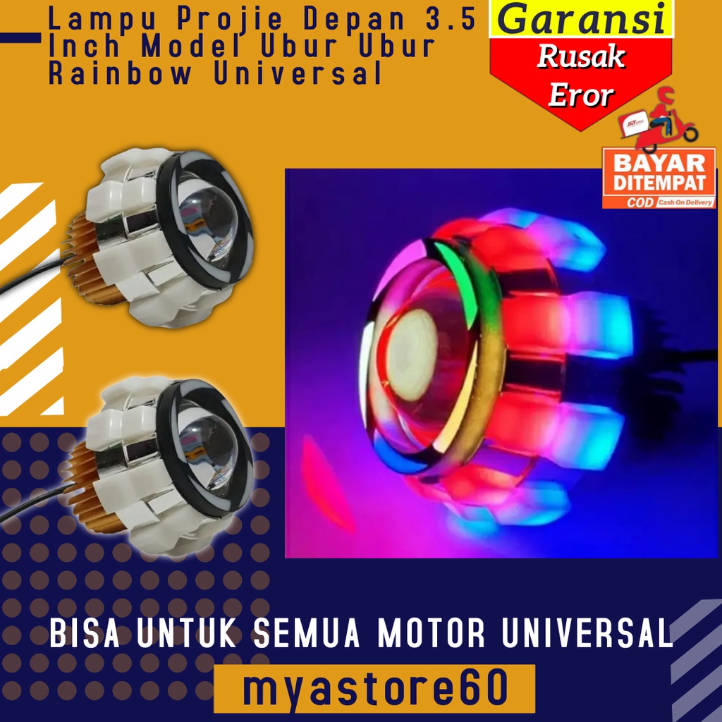 Lampu Projie Proji Depan 3.5 Inch Model Ubur Ubur Rainbow Warna Pelangi Semua Motor Universal