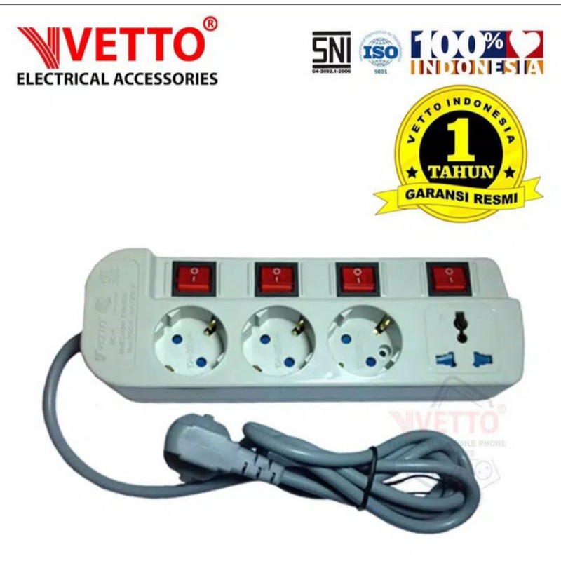 Stop Kontak VETTO MS-4 Multi Socket ( Varian 4 Lubang 3 Meter dan 1.5 Meter)