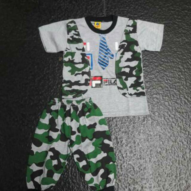 Stelan anak anak laki army loreng filla lucu bahan kaos katun model terbaru