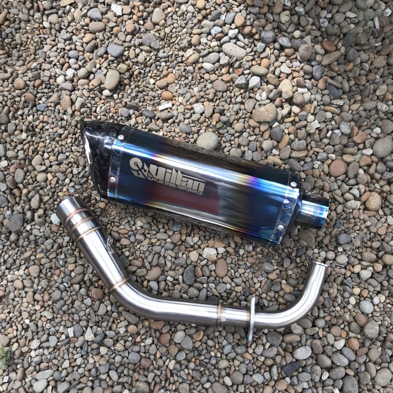 ( ORIGINAL ) KNALPOT VILLAN MV1 BLUE HEADER SILVER - AEROX NMAX LEXY PCX ADV VARIO XRIDE BEAT SCOOPY