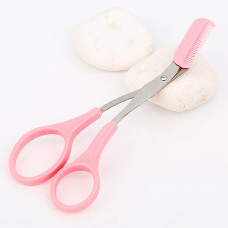 Gunting Cukur Alis Mata Eyebrow Trimmer Scissor Comb - XIU1 - Pink