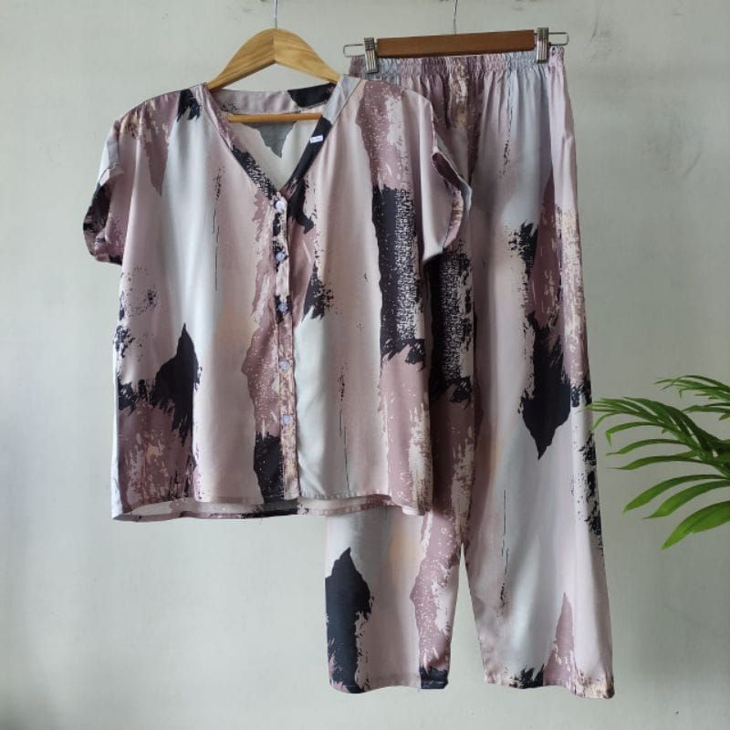 PIYAMA KANCING BUSUI | PIYAMA RAYON  V-NECK | PIYAMA BUSUI | BAJU TIDUR MURAH-KCPD Z