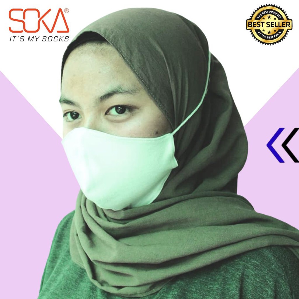 Masker Kain SOKA Non Medis Anti Bakteri Hitam dan Putih / Masker Earloop / Masker Hijab