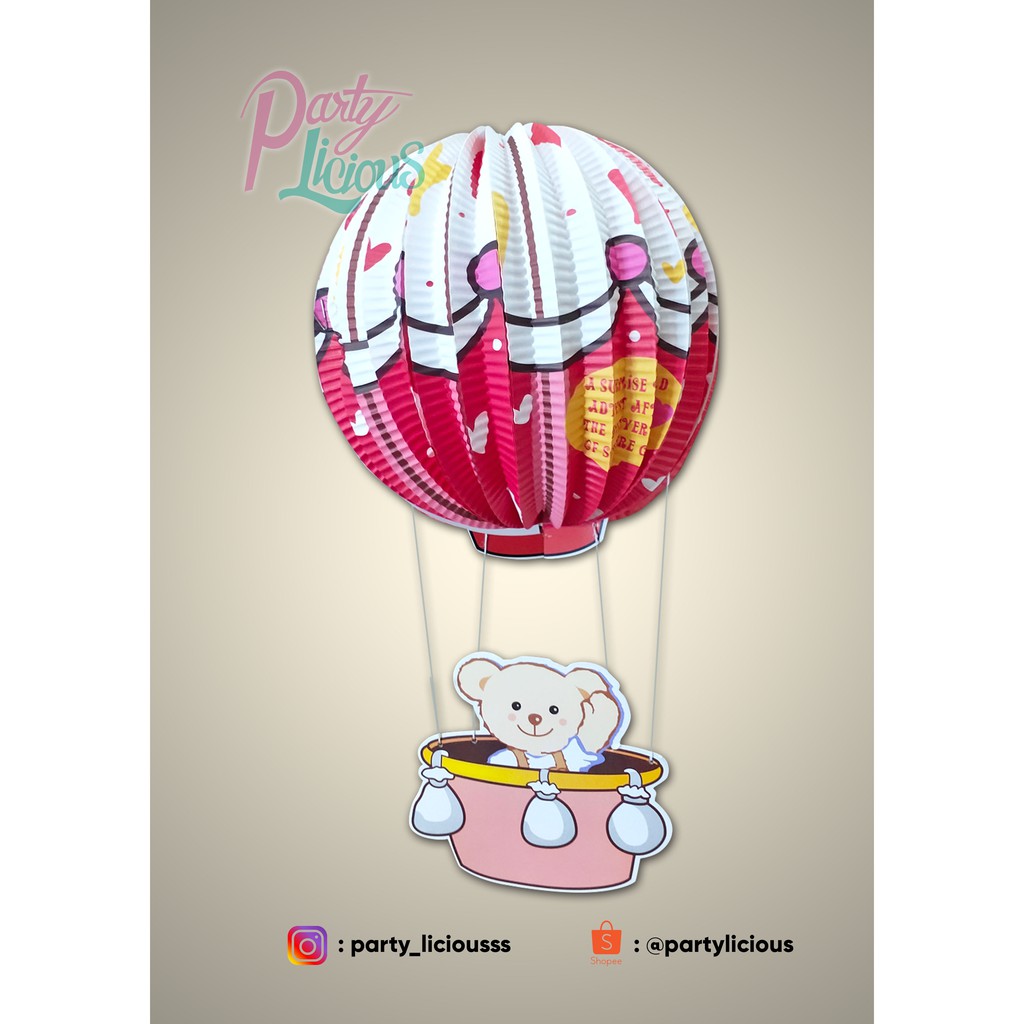 Lampion Kertas Bentuk Balon Udara + Lampu LED