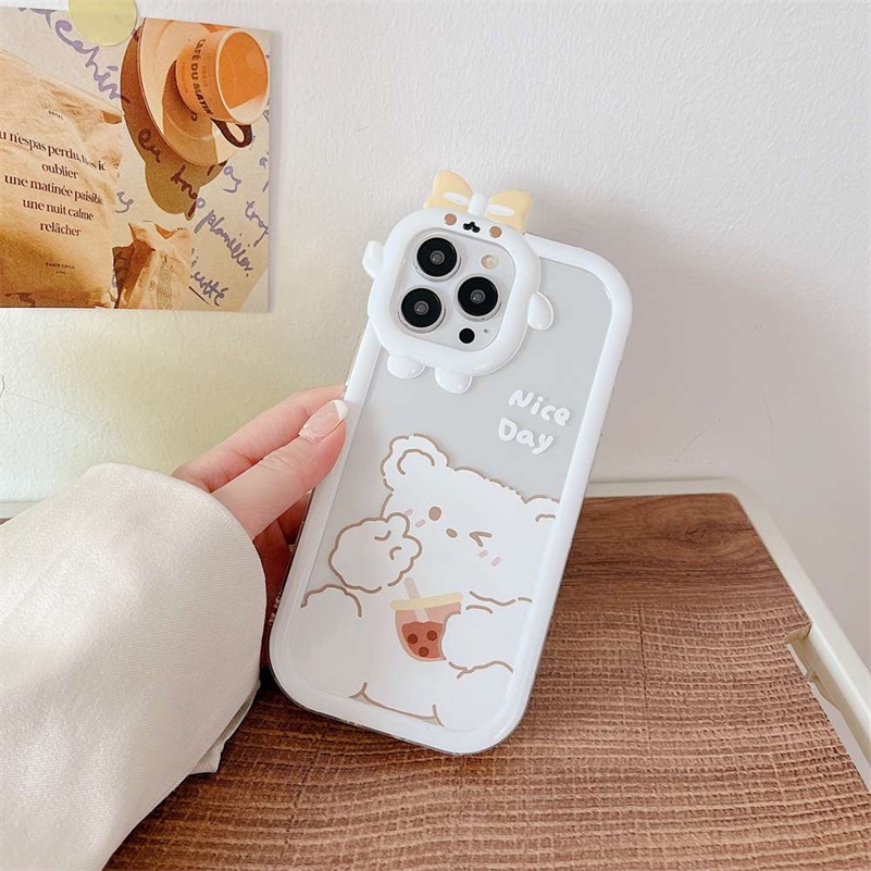 Soft Case Pelindung Lensa Bumper Motif Kartun Beruang Monster Untuk iPhone 14 13 12 11 Pro Max X Xr Xs Max 7 8 6 6s Plus SE 2020