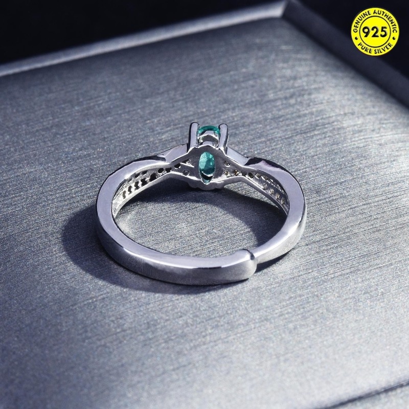 Cincin Batu Permata Zamrud Alami Dua Warna Model Terbuka Untuk Wanita