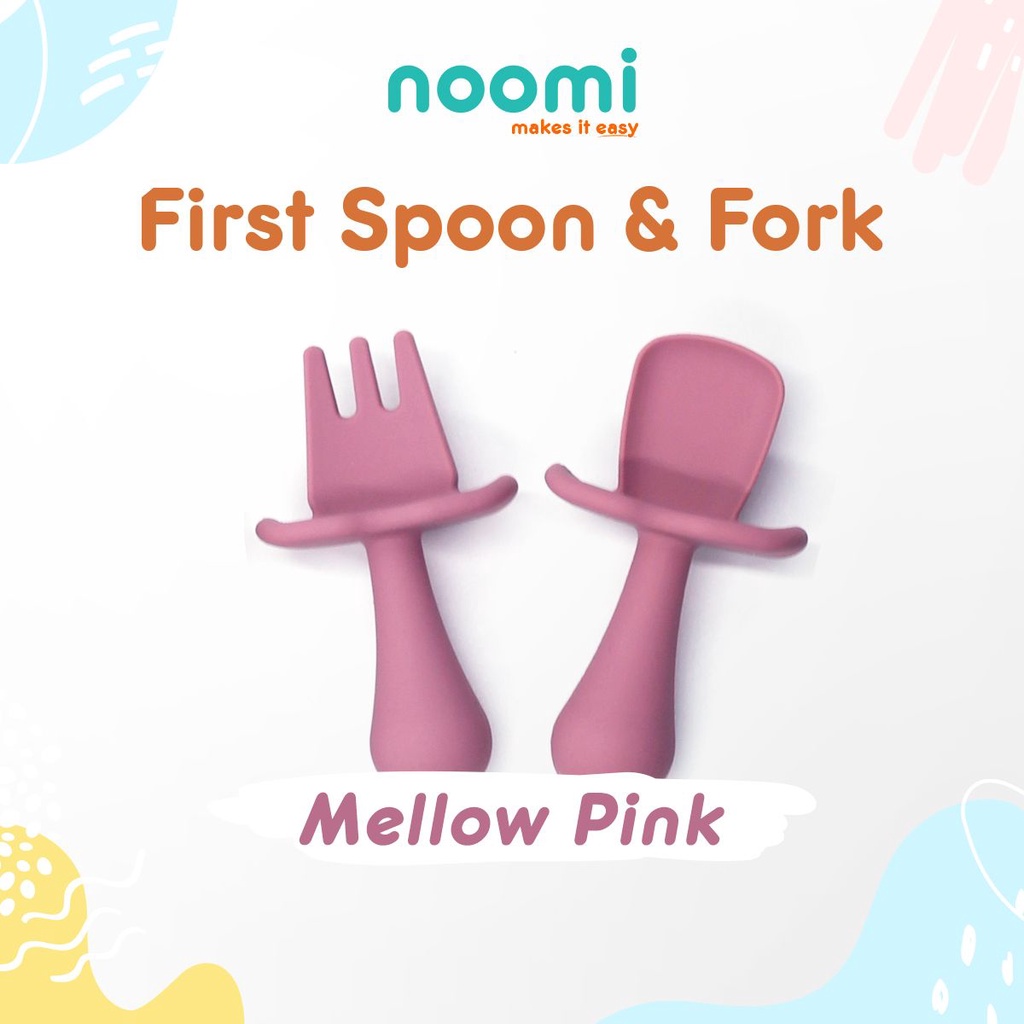 Noomi SIlicone First Spoon &amp; Fork Set - Sendok Garpu anak