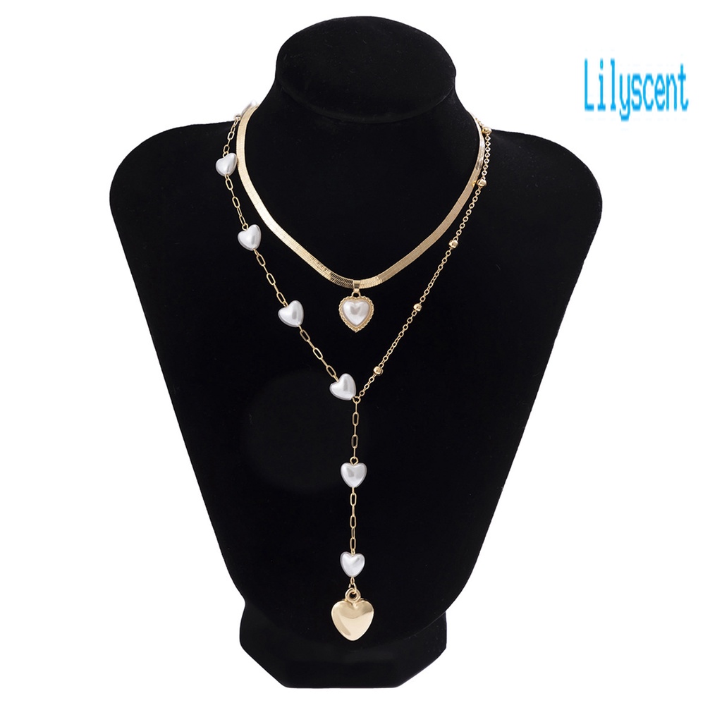 2pcs / Set Kalung Rantai Ular Multilayer Bentuk Hati Gaya Punk Untuk Wanita