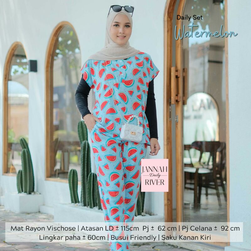 Jannah River Daily Set Watermelon || Piyama Premium by JannahRiver #piyamakekinian #piyamapremium #j