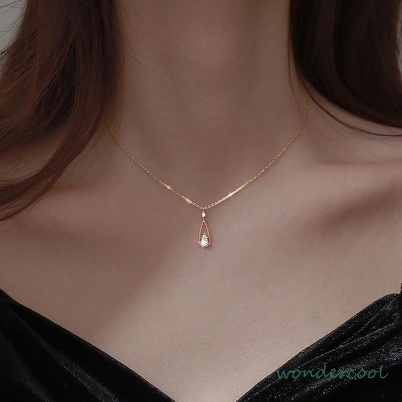 Fashion Indah Water Drop Zircon Kalung Wanita Sederhana Temperamen Rantai Klavikula-Won