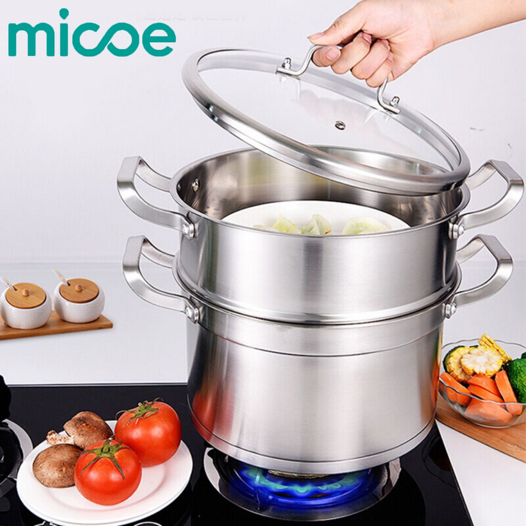 MICOE Steamer stainless steel 304 kompor induksi dandang 2 susun  26cm