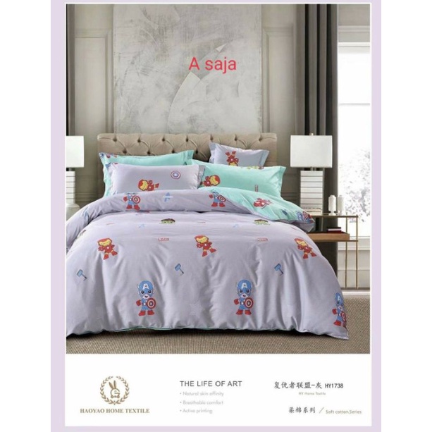 Sprei katun jepang anak motif superhero marvel captain america ironman hulk