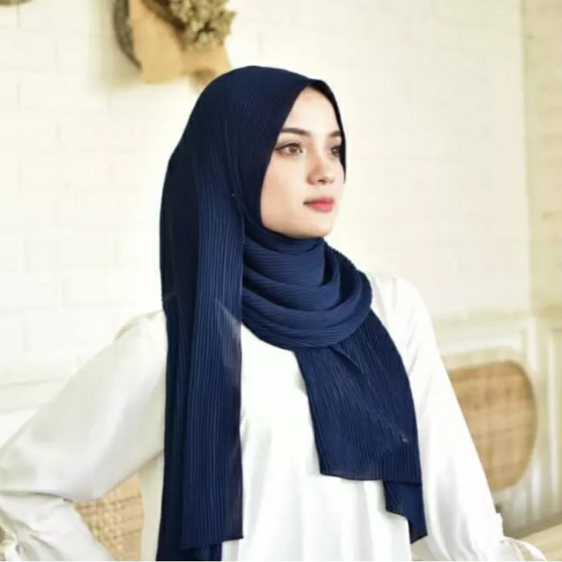 PASMINA PLISKET NAVY/ PASMINA PLISKET / PASMINA PLISKET TERBARU/ KERUDUNG PASMINA