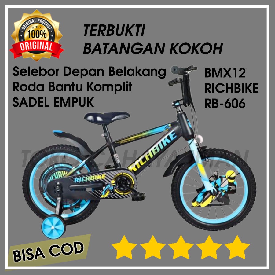 Sepeda Anak Laki Laki BMX RICH BIKE 606 12 inch 16 inch 18 inch umur 3 tahun 4 tahun 5 tahun 6 tahun 7 tahun juga boleh 2 tahun