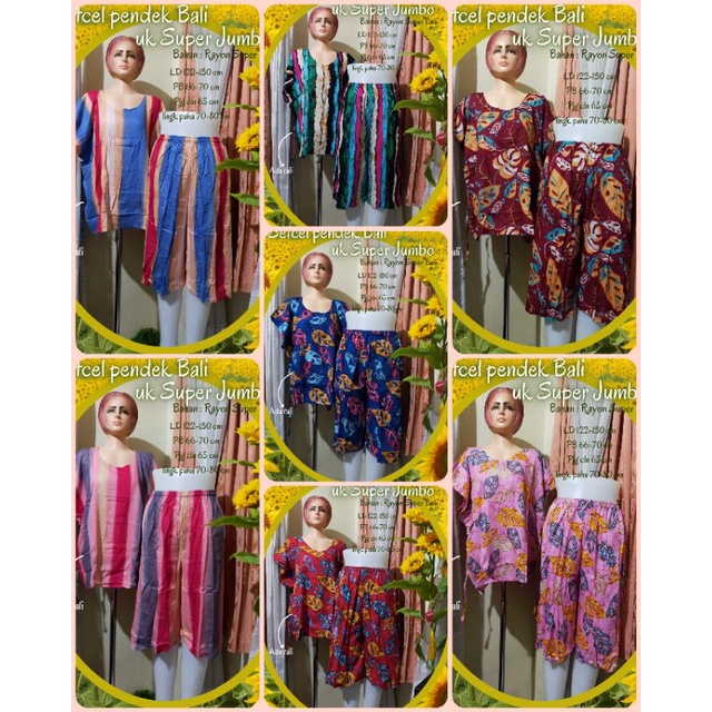 Stelan celana pendek Jumbo //Setcel Bali Jumbo //Setcel pendek Rayon Bali //Baby doll Rayon Bali //Baby doll Bali