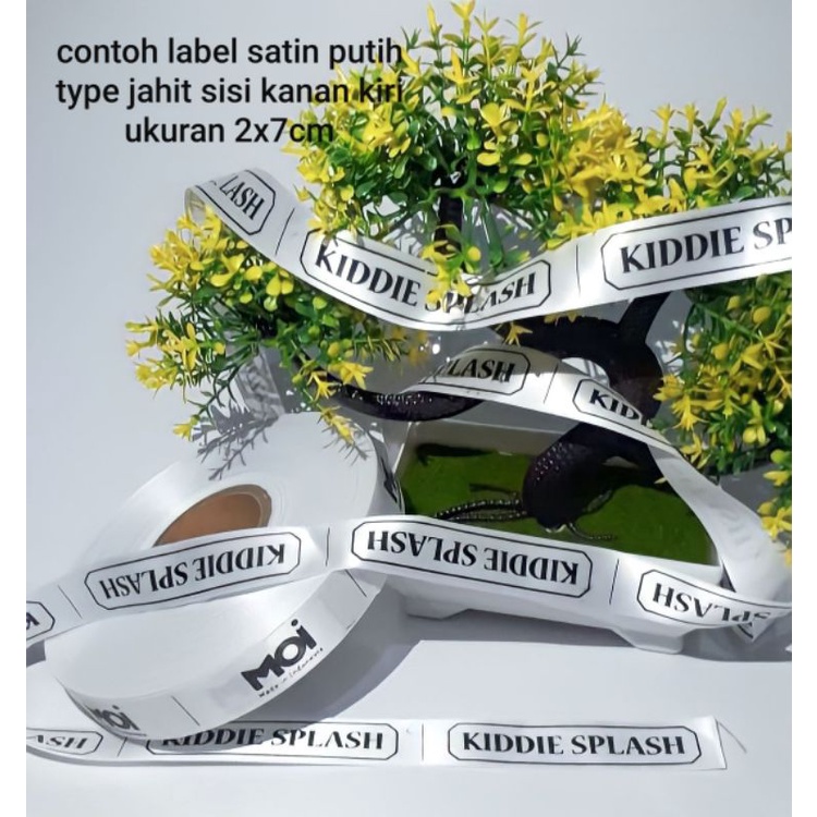 

label baju label hijab label kaos bahan satin putih lebar 2cm cetak sablon minimal pemesanan 500pcs free design po 7hari