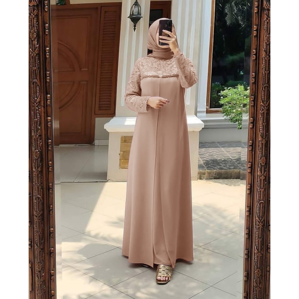 Baju Gamis Wanita Original Maxi Aulia Matt Brukat Corneli Mix Moscrepe Gaun Pesta Wanita Muslim