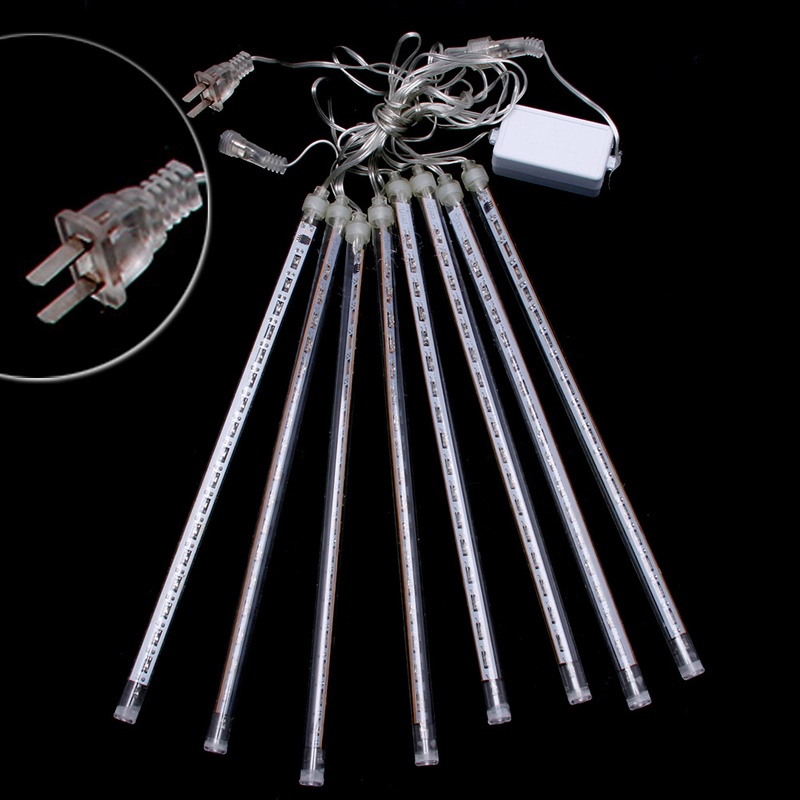 Zzz Lampu String Natal Meteor Shower Fall Rain Fairy Light 8tabung LED Icicle