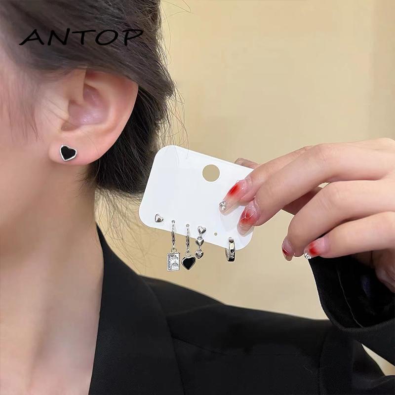 6pcs Anting Tusuk Silver Bentuk Hati Untuk Wanita