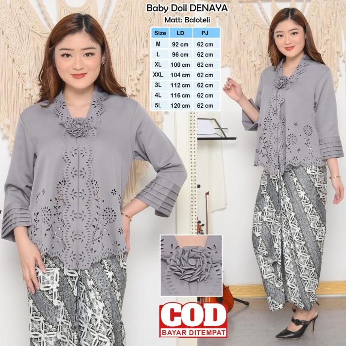 Atasan Kebaya Wanita Modern Laser Cut Warna Abu| Kebaya Wisuda Jumbo 090