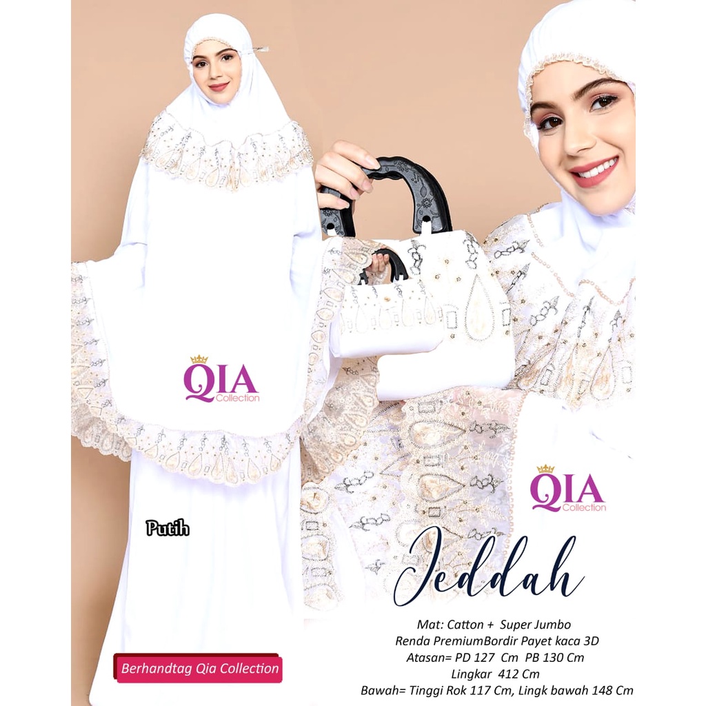 Mukena dewasa Super Jumbo bordir renda kaca Jeddah ori by Qia collection