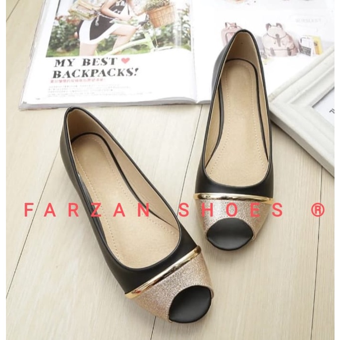 COD BEST SELLER FLATSHOES WANITA BUSTONG GLOSSY HRN 01