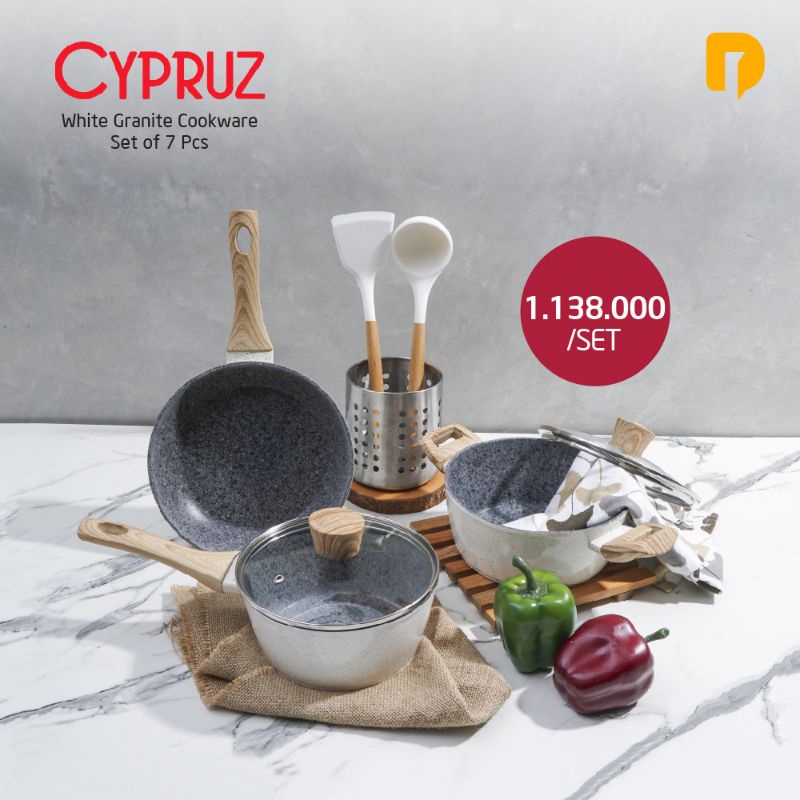 Panci granit anti lengket set Cypruz White Granite Cookware
