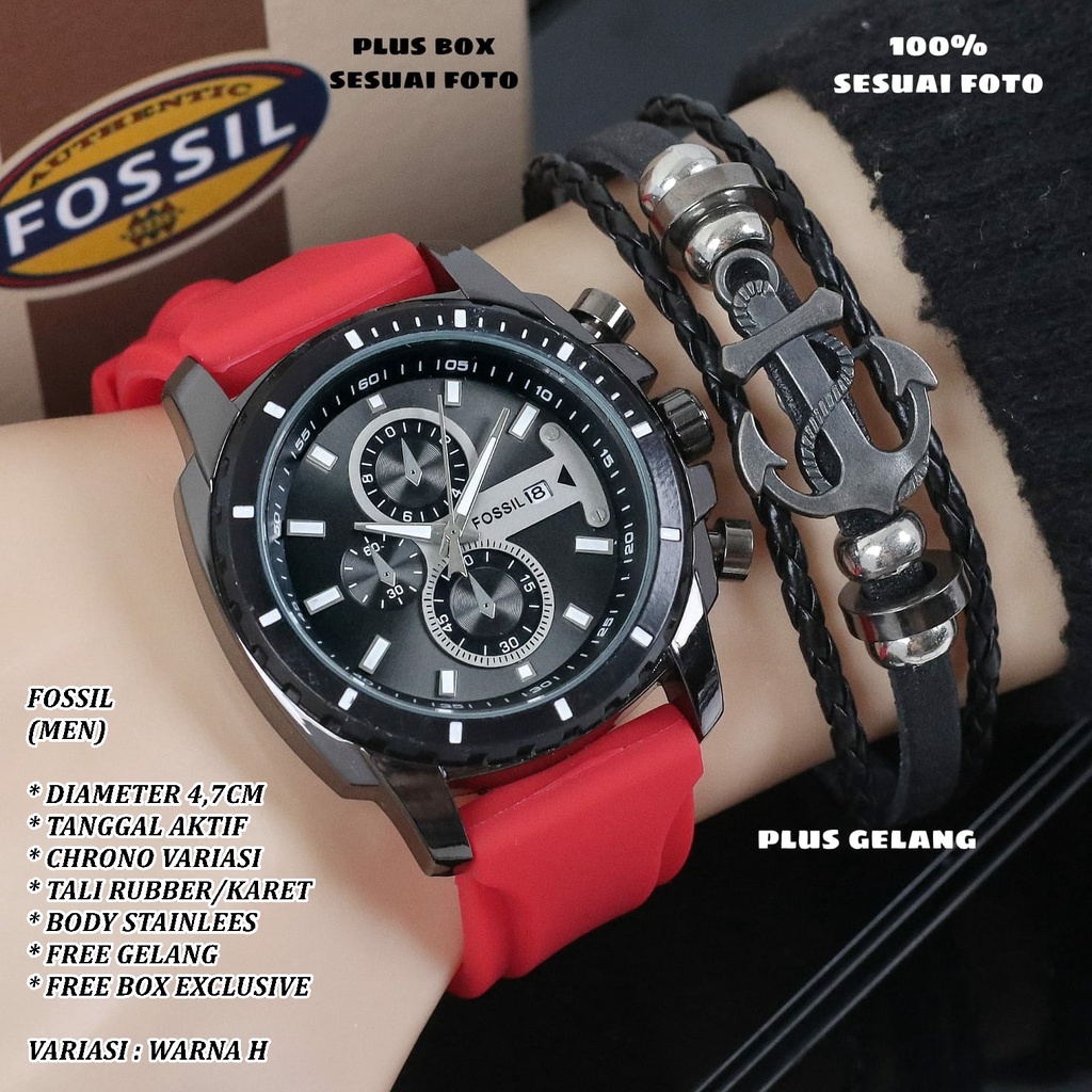 (FREE BOX) JAM TANGAN PRIA FASHION TALI RUBBER BODY BULAT TANGGAL AKTIF FREE GELANG
