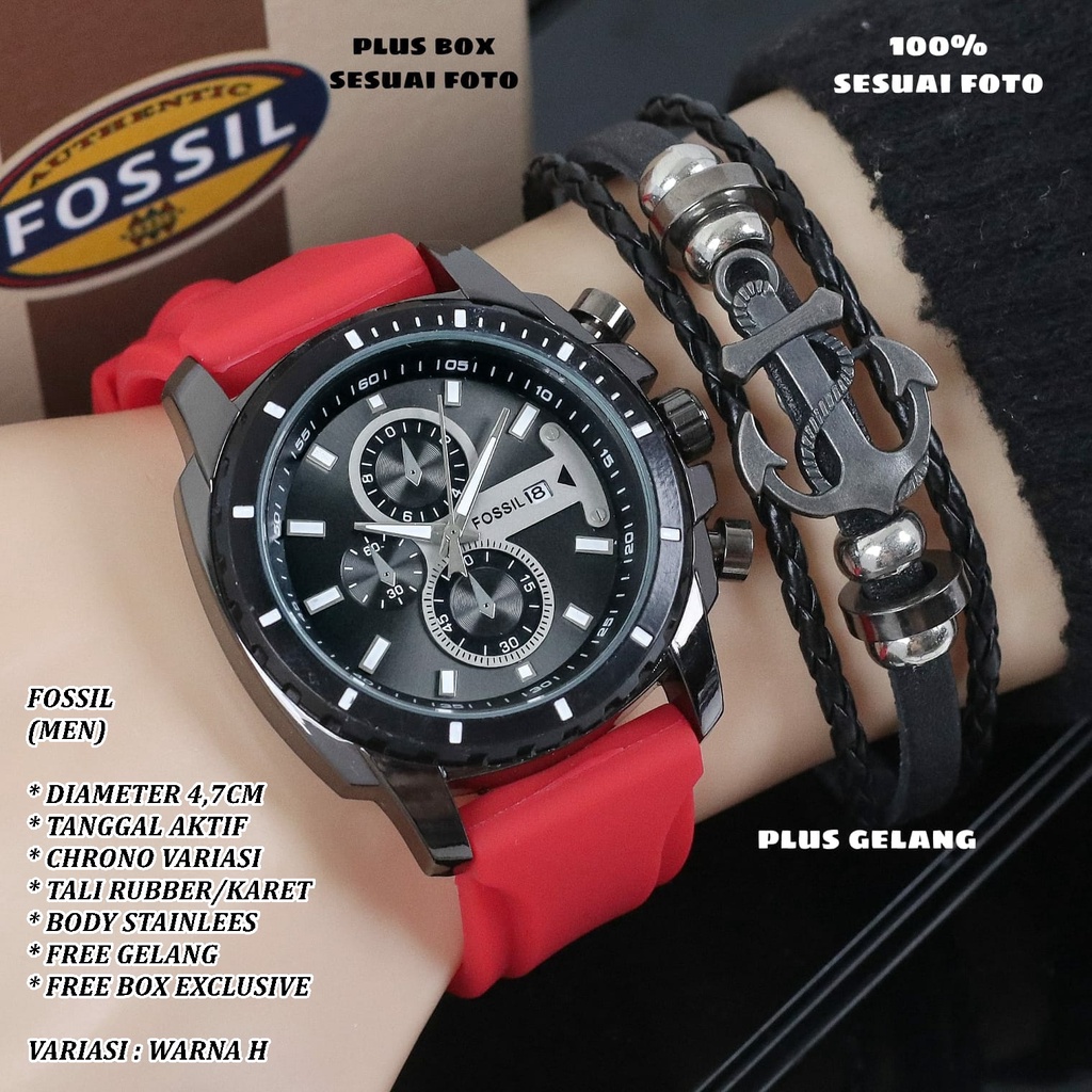 (FREE BOX) JAM TANGAN PRIA FASHION TALI RUBBER BODY BULAT TANGGAL AKTIF FREE GELANG