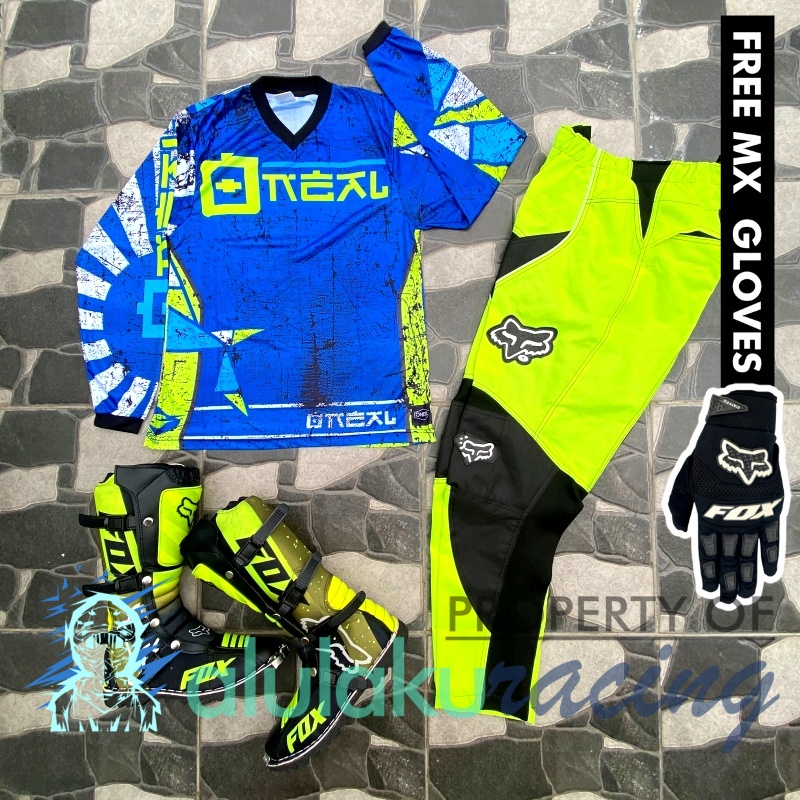 Jersey, Celana, Sarung Tangan &amp; Sepatu Fullprint with Protectors Fullset MX Trail Motocross - Paket Bundling ONCTFG080404-F41