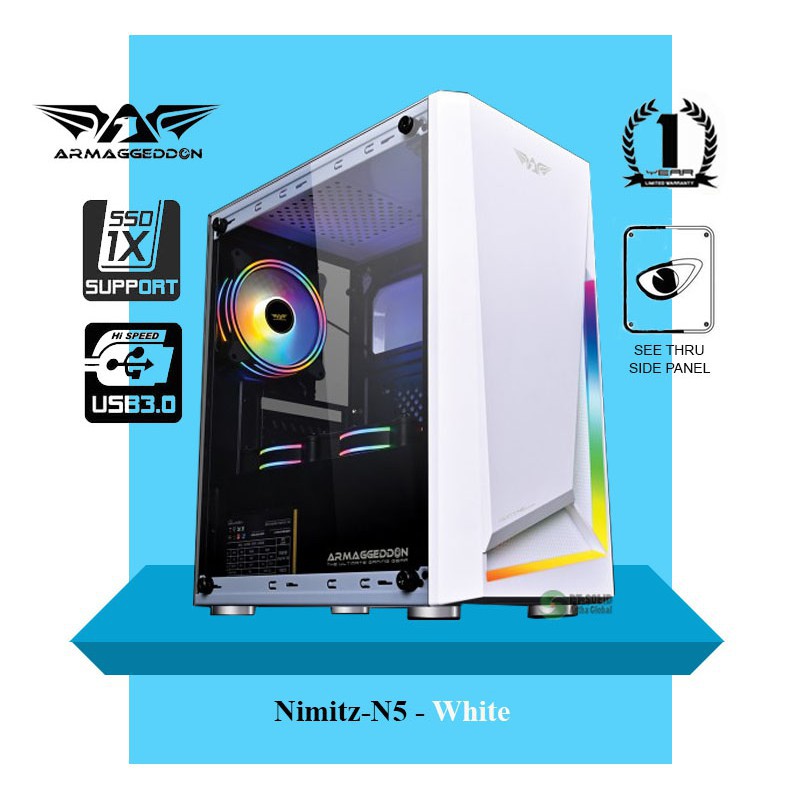 Armaggeddon Nimitz N5 Aurora White Gaming Casing PC