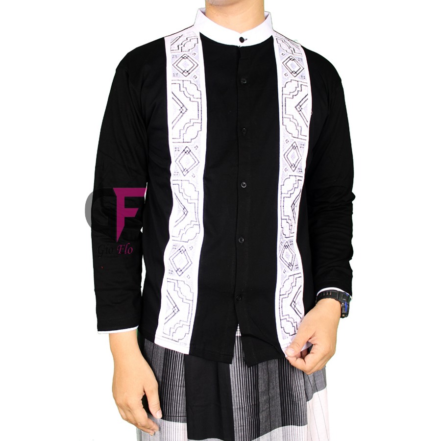 GIOFLO Pakaian Muslim Pria Baju Koko Kombinasi Hitam Putih Black / KKL 69