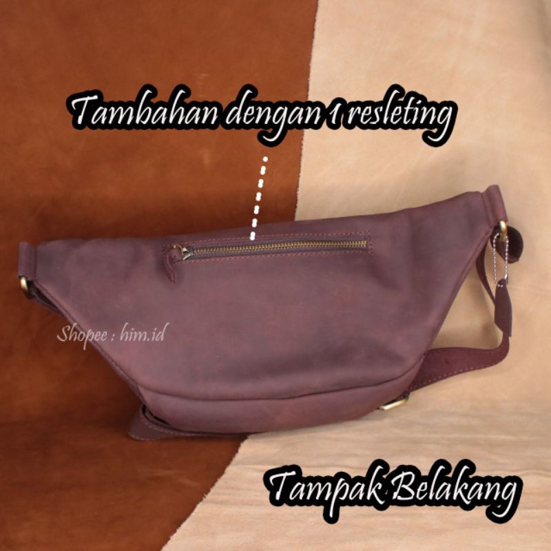 Waistbag tas kulit Resleting Ykk, tas pinggang kulit CH sapi asli tas dada