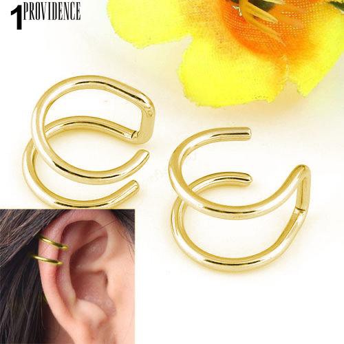 Stainless Steel 2-Row Palsu Cartilage Telinga Hidung Bibir Cuff Clip On Earrings Hadiah