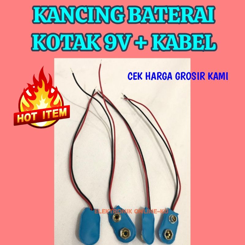 KANCING BATERAI KOTAK 9V + KABEL