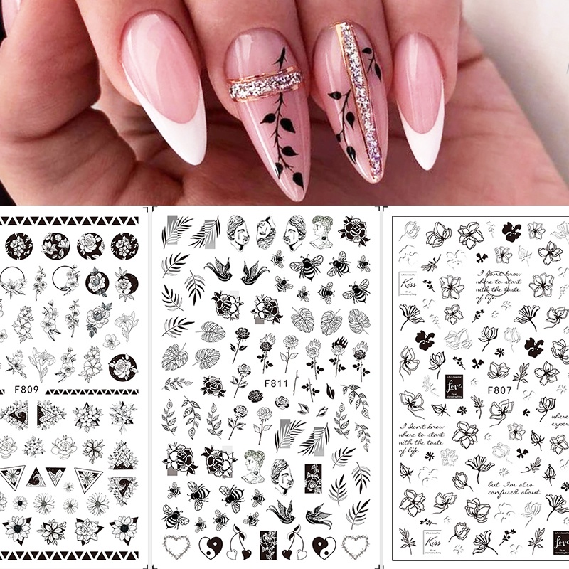 1 Pc Stiker Kuku 3d Motif Bunga Daun Abstrak Untuk Dekorasi Nail Art