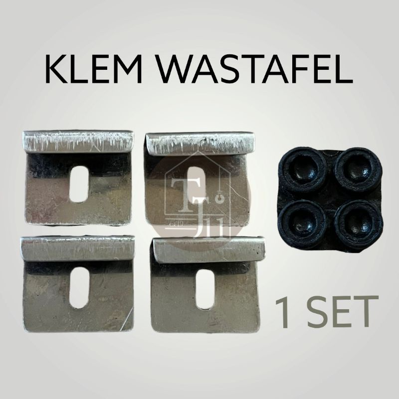 PLAT KLEM JEPIT WASTAFEL STAINLESS + KARET 1 SET KOMPLIT