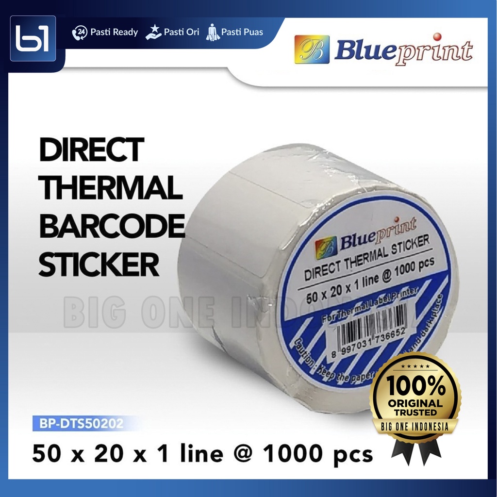 

BLUEPRINT Direct Thermal Sticker 50x20mm 1000pcs, Blueprint Kertas Printer 50 X 20 Mm, Label Stiker Print Barcode