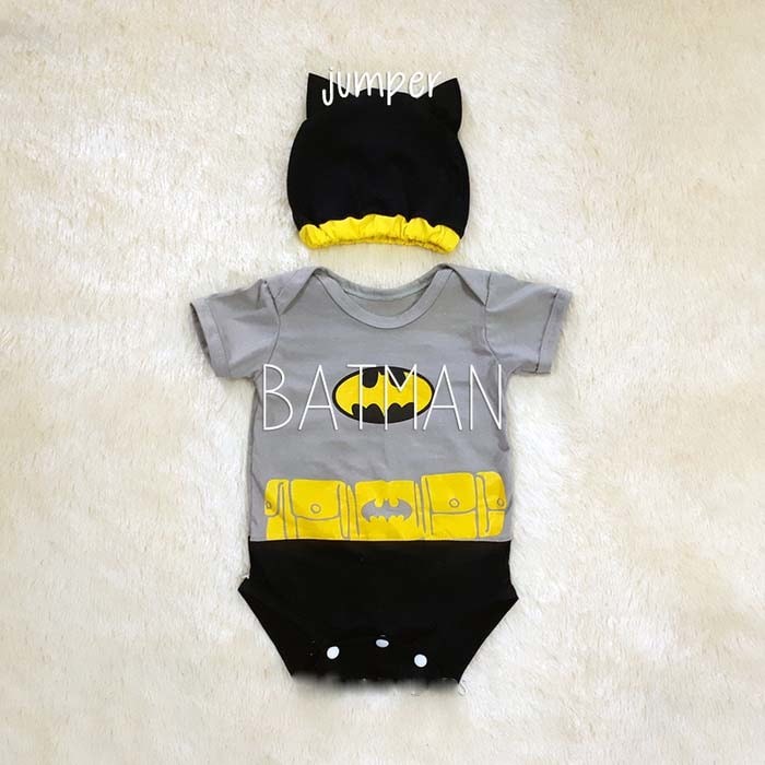 Jumper Anak Bayi Laki-Laki Superhero Batman Set Topi Lucu size 0 - 6 bulan dan 6 - 12 bulan set