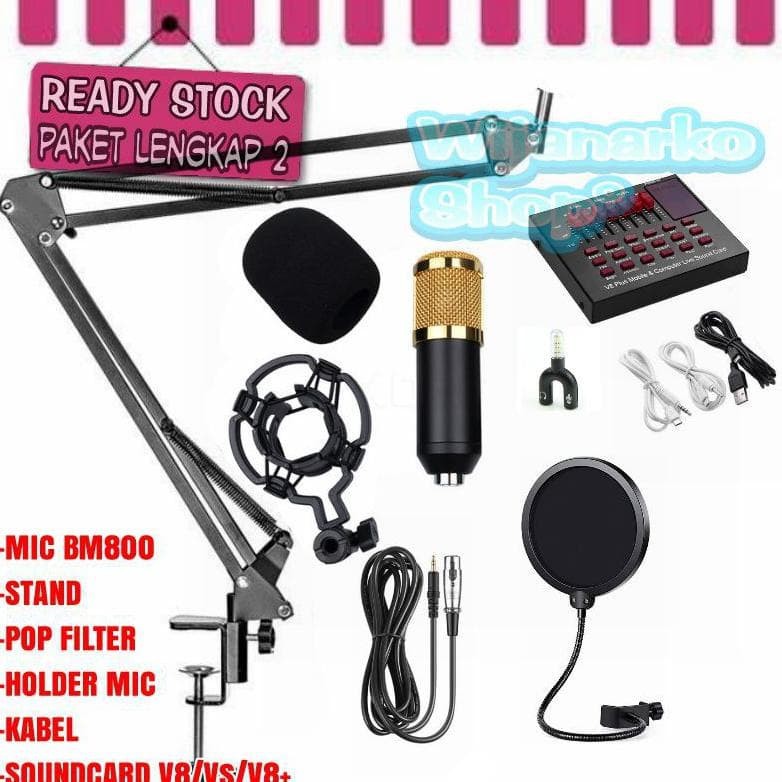 PAKET REKAMAN LENGKAP Microfon BM800 + Audio Soundcard V8 / V8s / V8Plus