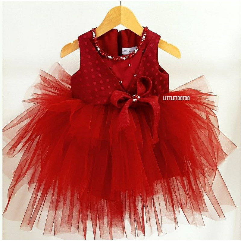 LITTLE TOOTOO KIDS - Kaitlyn kids dress maroon  / dress anak / gaun anak perempuan / dress anak mera