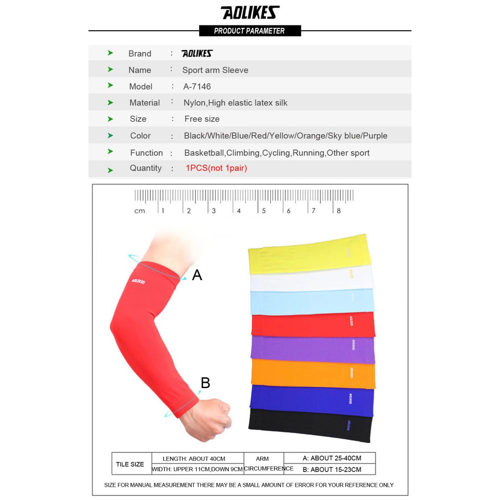 AOLIKES 7146 Arm Sleeve / Arm Warmer / Basketball Sleeve / Hand Sleeve - Deker Pelindung Siku Tangan